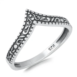 Filigree Swirl Leaf Chevron Ring New .925 Sterling Silver Band Sizes 4-10 - Picture 1 of 4