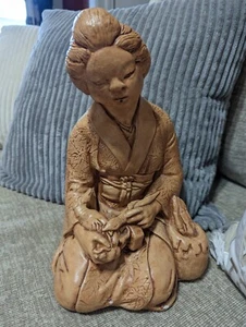 Seltene Vintage asiatische Geisha Figur Frau Gemälde Ente 10 Zoll groß Mid Century - Bild 1 von 12