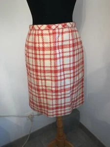 Belle jupe couture vintage en tissu laine pied de poule rouge et blanc - Picture 1 of 5