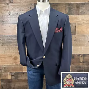 Vintage Hardy Amies Blazer Mens 46R Navy Blue Wool Sport Coat Suit Jacket - Picture 1 of 12