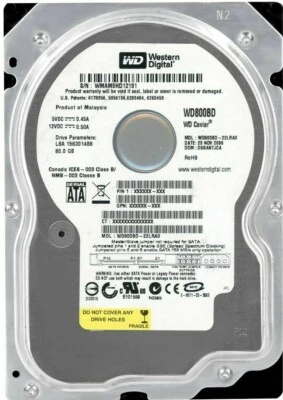 Disk Western Digital Caviale WD800BD 80GB 7200U/Min SATA II 2MB 3.5 " Pollici - Immagine 1 di 3