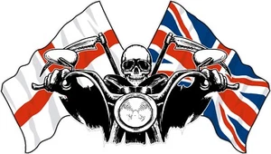 Hells Angel Grim Reaper Skull Union Jack England St George Flag Bike Sticker - Picture 1 of 1