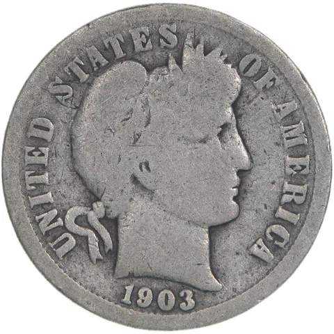 1903 Barber Liberty Dime silver great coin nice problem free G-VG FREE SHIPPING Cover