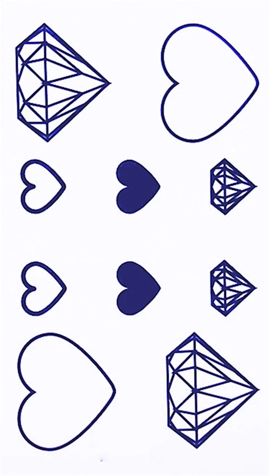 MARKENLOS Flash Einmal Temporary Klebe Tattoo Diamant Herz Party Geschenk Strand Urlaub
