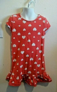 Old Navy Girls Size 5T Coral w/White Hearts Short Sleeves & Ruffles Dress - Picture 1 of 3