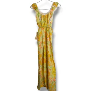 Vtg Ameritex Womens Nightgown Sz Small Maxi Yellow Print Elastic Waist Neck - Picture 1 of 10