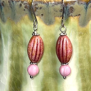 Silver Tone French Hook Pink Wash Teardrop Dangle Earrings. Artisan. S723 - Picture 1 of 3