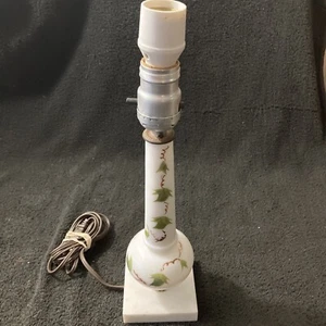 Vintage Milk Glass Painted Boudoir Lamp & Italian Marble Base - Picture 1 of 7