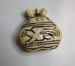Vtg Carved Griffon Amulet Pendant Necklace Engraved Ivory Handmade Folk Art - Picture 1 of 14