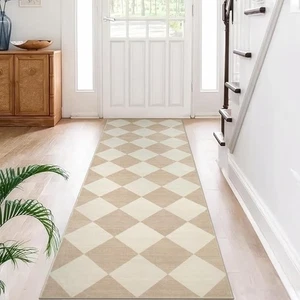 Beeiva Karomuster Teppichläufer 6 Fuß mal 2 Fuß Beige Ultradünn Waschbar - Bild 1 von 4