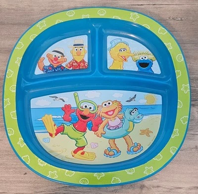 Munchkin Toddler Kids Plate Beach  Elmo Big Bird Bert Ernie Sesame Street 2012 - Image 1 of 4