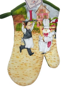 Bedruckter Küchen-Ofenhandschuh (12 Zoll), FAT CHEF & WAITER ON THE STREET, grüne Rückseite, AM - Bild 1 von 8