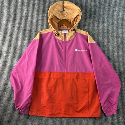 Chaqueta Cortavientos Champion Adulto Mediana Rosa Naranja Lluvia Con Capucha Embalable Foto 1 de 4