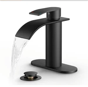 Waterfall Single Hole Single Handle Bathroom Vanity Faucet with Deckplate Pop Up - Picture 1 of 10