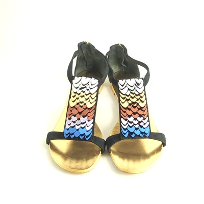 Giuseppe Zanotti T Sandales Mocassin Noir Cuir Or Pailleté Femmes Ue 40 US 10 - Photo 1/4