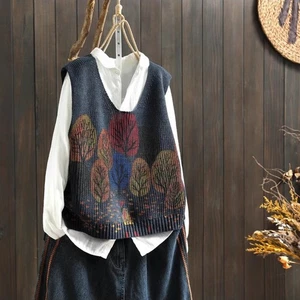 Lady Knitted Waistcoat Vest Tank Top Retro Knitwear Slit Pullover Round Neck Red - Picture 1 of 14