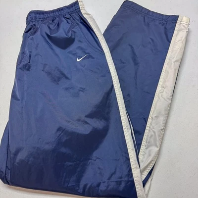 De Colección Nike Pantalones de Pista para Hombres 2XL Azul Marino Blanco Cremallera Tobillo Malla Forrados Swoosh Y2K Años 90 Foto 1 de 4