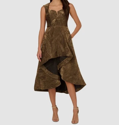 Vestido para mujer Adrianna Papell dorado metálico jacquard muesca cuello línea A talla 18 Foto 1 de 2