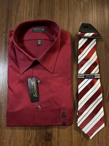 Men’s Red Dress Shirt & Tie Set – Size 17.5 / 34-35 – New with Tags - Picture 1 of 6