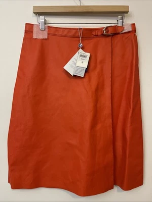 Falda Kelli Ralph Lauren para mujer talla 12 hasta la rodilla envolvente de cuero de cordero ¡NUEVA CON ETIQUETAS! MZZ4 Foto 1 de 4