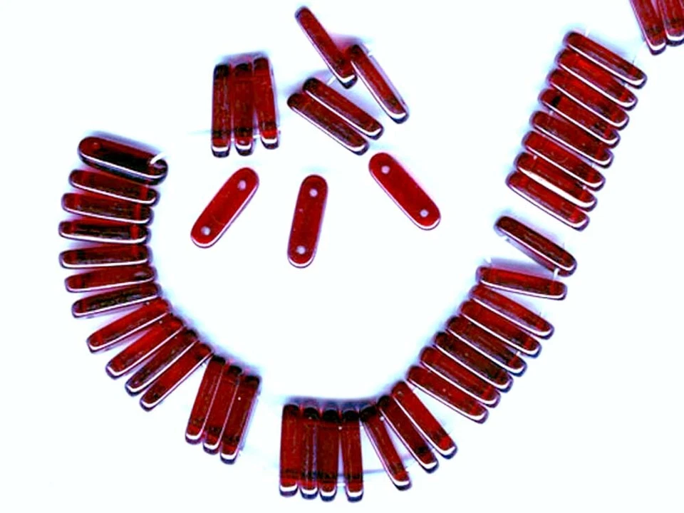 2 hole Rectangular Spacer Rectangle Bars Czech Glass Beads Lot Transparent Ruby - Image 1 of 1