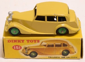 DINKY #151 TRIUMPH 1800 SALOON, FAWN BODY, GREEN HUBS, NEAR-MINT MODEL/ORIG BOX! - Picture 1 of 11