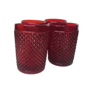 4 Vintage Cocktail Glasses. Red Diamond Quilt Pattern Cocktail Glasses - Picture 1 of 5