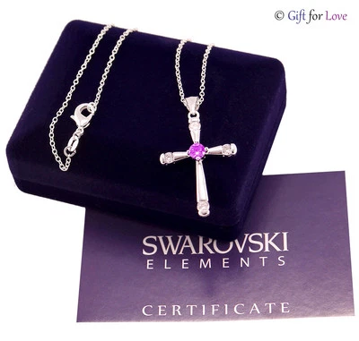 Collana argento Swarovski Elements originale cristalli croce crocifisso rosario - Immagine 1 di 4