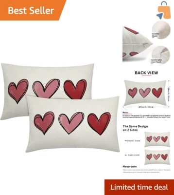 Elegant Red Pink Heart Decorative Pillow Covers 12x20 - Perfect for Gifting - Image 1 of 4