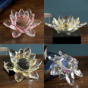 Crystal Craft Gift Ornaments Lotus Lamp Candlestick Lotus Butter Lamp Glass - Picture 1 of 21