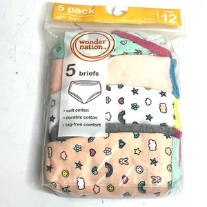Wonder Nation Girls 5 Pack Super Soft Tag Free Briefs Size 12 Plus Multicolor - Picture 1 of 6