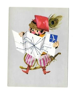 Vintage Postcard LOT POLISH AIRLINES Indian or Turkish Man w Map J Grabianski - Picture 1 of 2