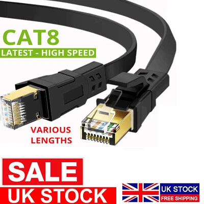 SECURICAM FLAT CAT8 CABLE RJ45 SHIELDED 2000MHZ 40GBPS ETHERNET LAN ULTRA HIGHSPEED LOT