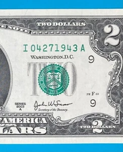 April 27, 1943 : I 04271943 A BIRTHDAY Note $2 Two Dollar Bill *UNC* - Picture 1 of 3