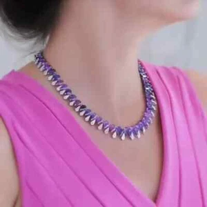 139Ct Pear Cut Lab Created Amethyst & Ruby Necklace 14k White Gold Finish 17Inch - Picture 1 of 5