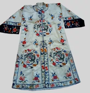 Vintage Authentic Silk Embroidered Japanese Kimono Dragons Intricate Long Robe - Picture 1 of 16