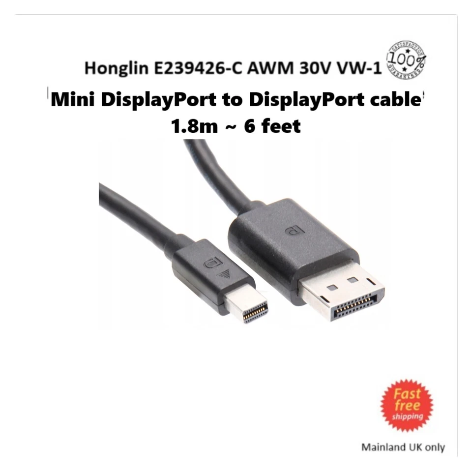 Honglin E239426-C AWM 30V VW-1 Mini Display port to Display port cable 6 Ft/1.8m - Image 1 of 2