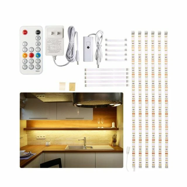 WOBANE Under Cabinet 12V LED Strip Lights with Remote Control - 6 Piece