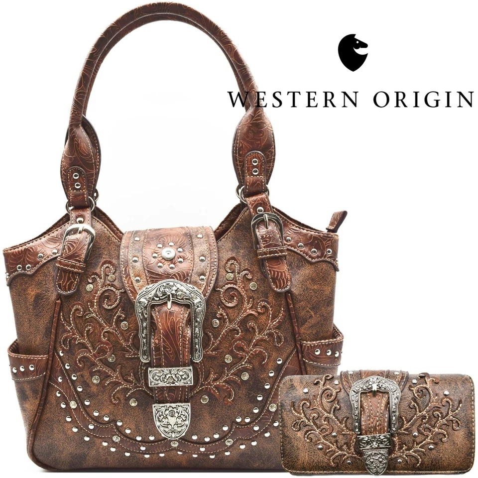 Bolso de Mano Western Floral Hebilla Marrón Oculto Cartera Bolso de Hombro Cartera Foto 1 de 1
