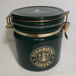 Starbucks Bee House Green Gold Siren Mermaid Split Tail Old Logo Canister 5 1/2” - Picture 1 of 7