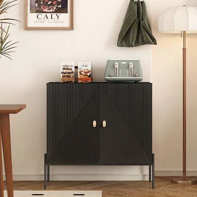 Black Sideboard Buffet Cabinet with 6-Bottle Wine Rack – Coffee Bar, Storage Cab - Image 1 of 4