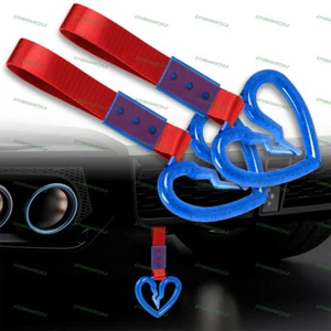 Blue Crystal S Broken Heart JDM Ring Tsurikawa Car Train Bus Strap -Red Nylon X2 - Picture 1 of 5
