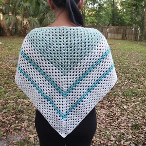 Girls Handmade Crochet Shawl pastel and white 46"  - Picture 1 of 2