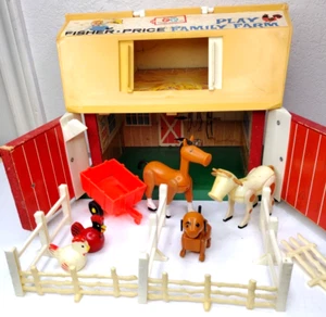 Vintage 1967 Fisher Price Toys Play Family Farm w Animals, Fences, Trailer USA - Picture 1 of 21