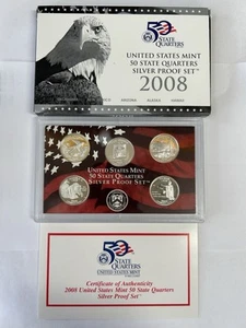 2008 U.S. Mint SILVER Proof Set State Quarters W/ Box & COA - Picture 1 of 1