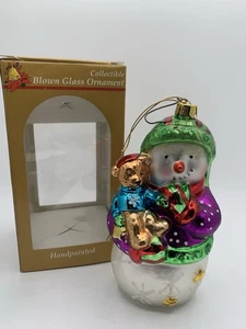 Sammlerstück mundgeblasenes Glas Ornament handbemalt Schneemann Teddybär Gold Sterne  - Bild 1 von 12