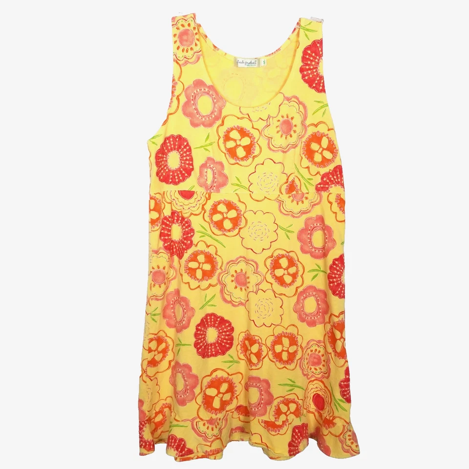 Fresh Produce женщин цветочный платье без рукавов Sz S желтый Summer декольте колена хлопок - Изображение 1 из 4