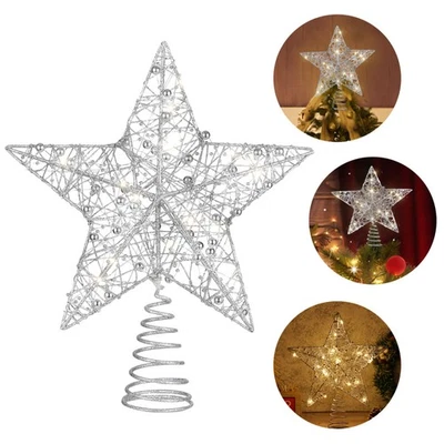  Albero Di Natale Puntale Argento Topper Della Stella Dell'albero - Immagine 1 di 3