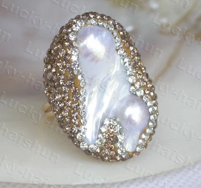 AAA Ajustable Brillo Natural 35mm Barroco Blanco Renacido Perlas Keshi Anillos c836 Foto 1 de 3