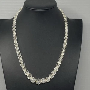 VTG Crystal Necklace Clear Graduating Faceted Beads Collar Heavier Quality 20" - Picture 1 of 10